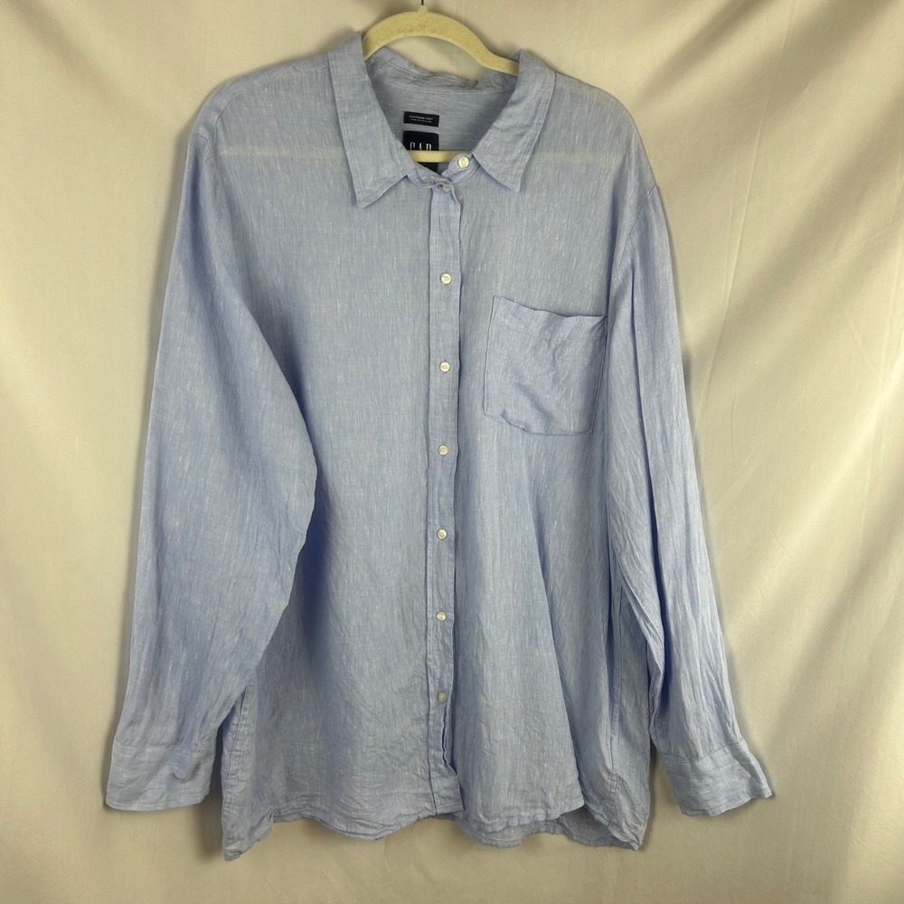 Gap Womens XL Light Blue 100% Linen Long Sleeve Boyfriend Button Down Shirt - Picture 2 of 8